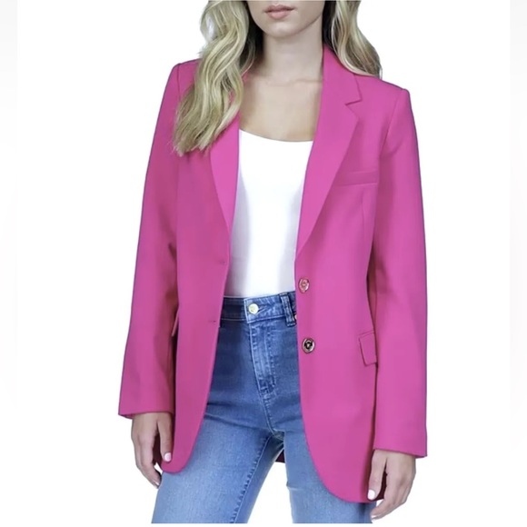 Michael Kors Woven Notch Lapel Button Front Blazer Fuschia Pink NWT Size 0 - Picture 2 of 10